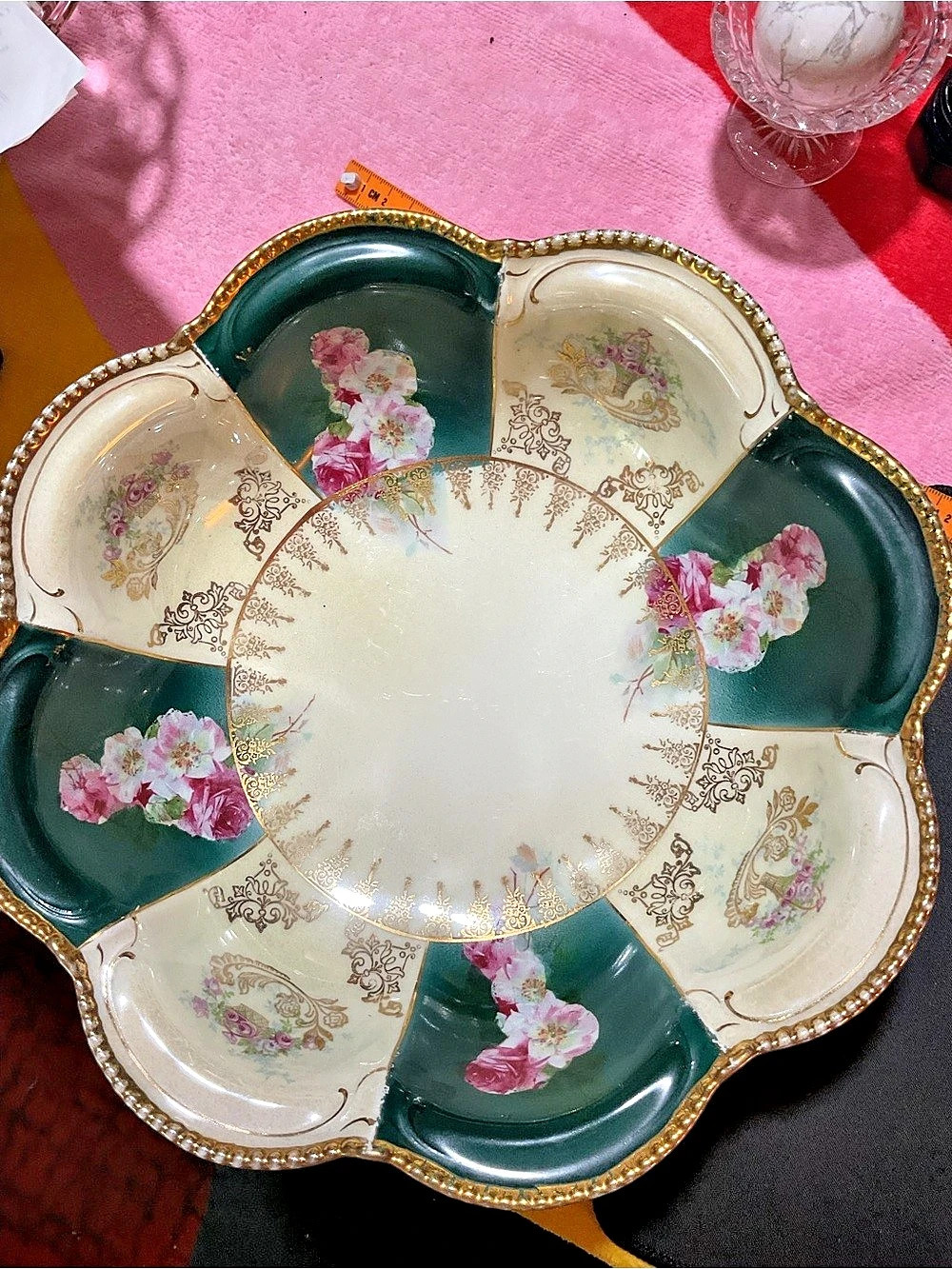 Floral Scalloped Serving Dish in Green & Cream